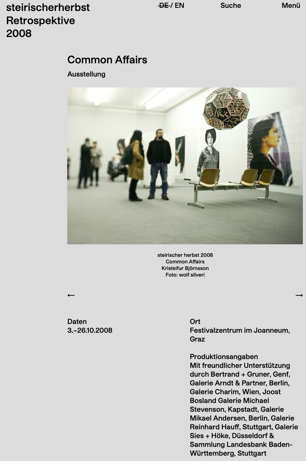 steirischerherbst Retrospektive 2008 – Ausstellungsseite „Common Affairs", Foto: Wolf Silveri
